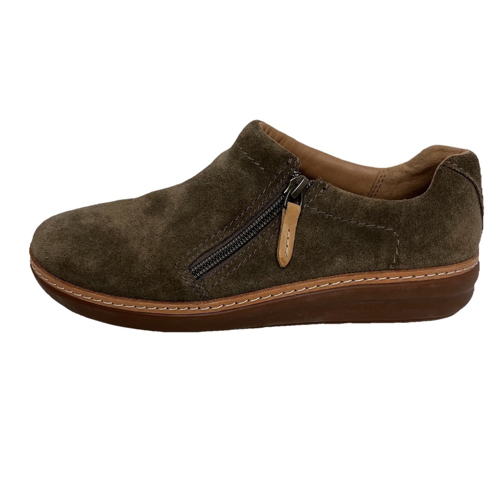 Clarks Olive Suede Zip-Accent Shoes